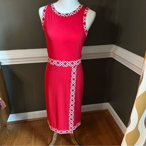 Michael Kors Mod style Red Midi Dress with White Trim